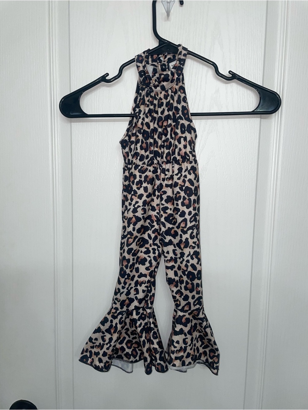 Kids Leopard Print Halter One-Piece Romper - Beige and Black